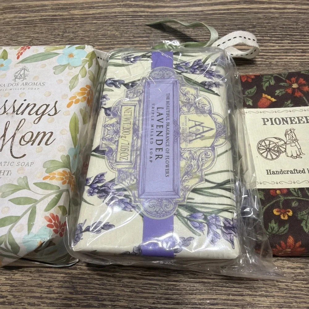 Tripled Milled Soap Lot Of 3 Beautifully Wrapped Dark Vanilla Lavender Gardenia